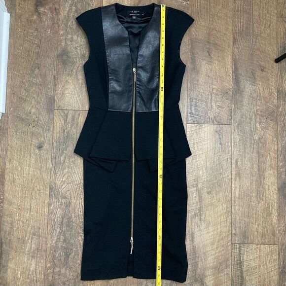 Ted Baker Rieta Black Leather Peplum Cap Sleeves Midi Dress Padded Shoulder US 4 - Picture 7 of 7